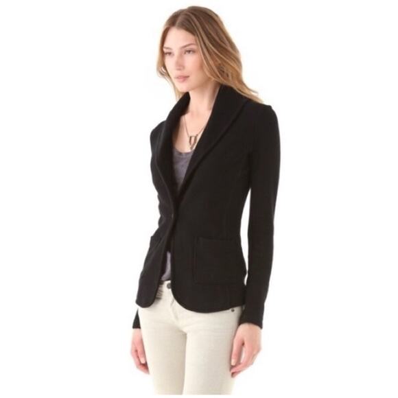 Standard James Perse womens M cotton knit black button up blazer pockets - Picture 1 of 12